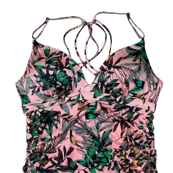 Athleta Aqualuxe Pink Tropical Botanical Print Molded Tankini Swimsuit Top - Picture 5 of 9